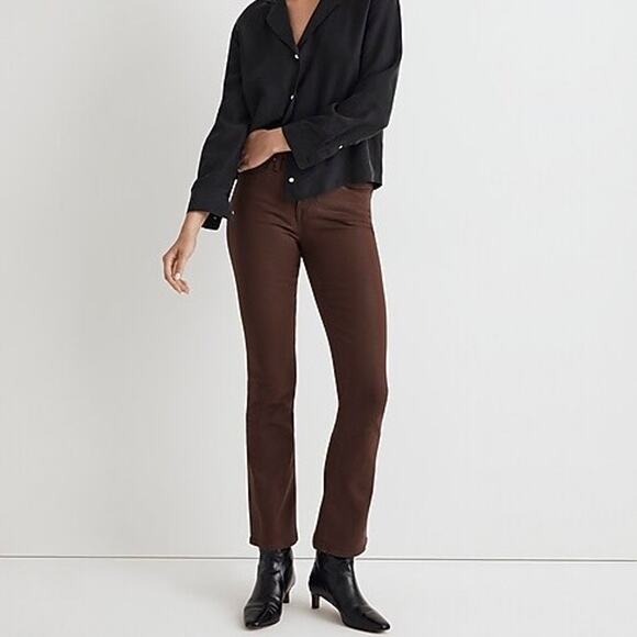 Madewell Denim - Madewell Denim Womens 28 Mid Rise Kick Out Jeans Coated Brown Stretch Bootcut